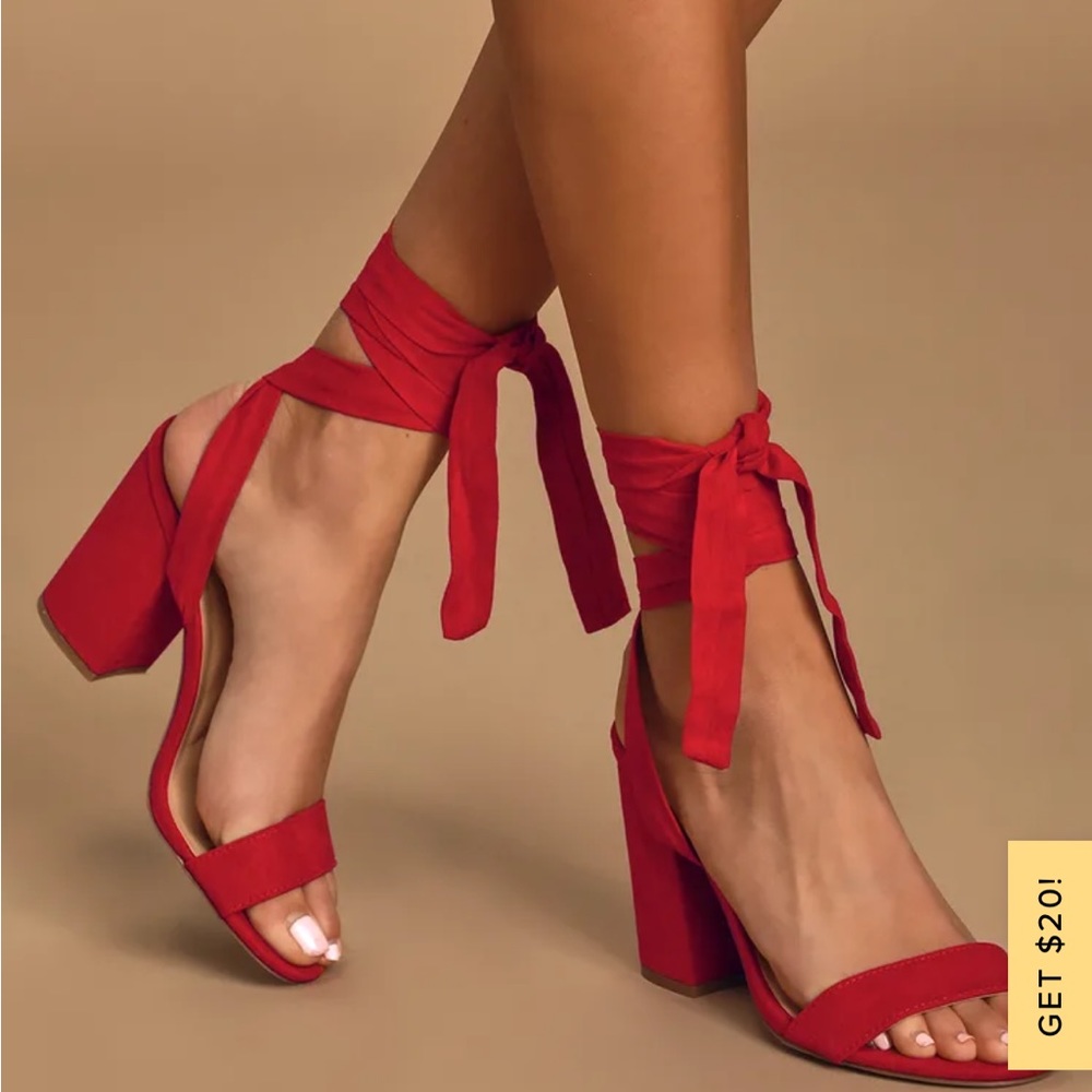 Brand new in box red Lulu’s Alta lace up heel